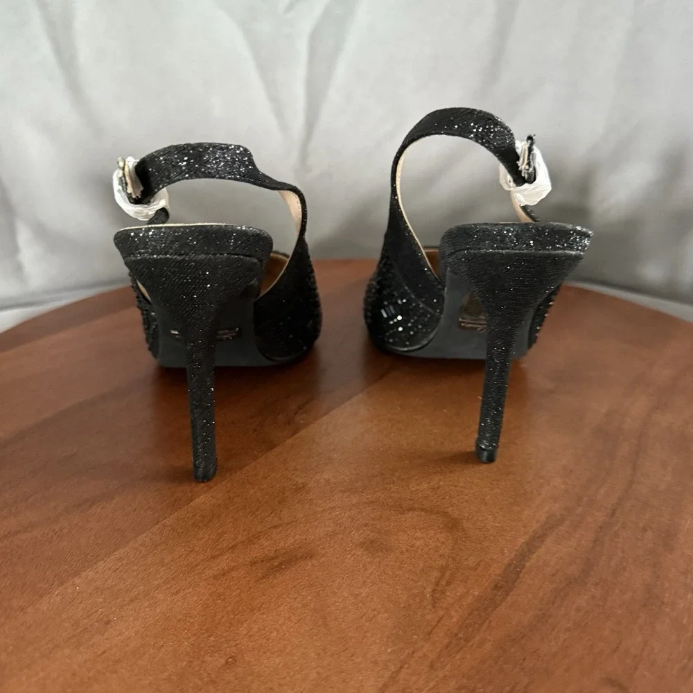 Lauren Lorraine Rachel Women's Heels Shoes Rhinestones Black Slingback Size 8 - Picture 5 of 14